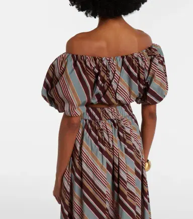 ADRIANA DEGREAS Striped off-shoulder cotton-blend crop top | Thumbnail 3