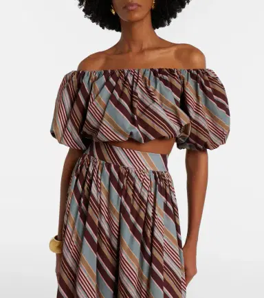 ADRIANA DEGREAS Striped off-shoulder cotton-blend crop top | Thumbnail 4
