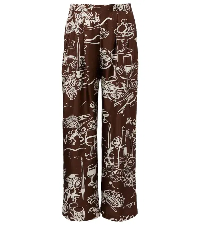 Isola printed silk twill wide-leg pants