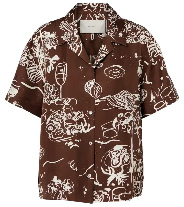 Prague printed silk twill bowling shirt