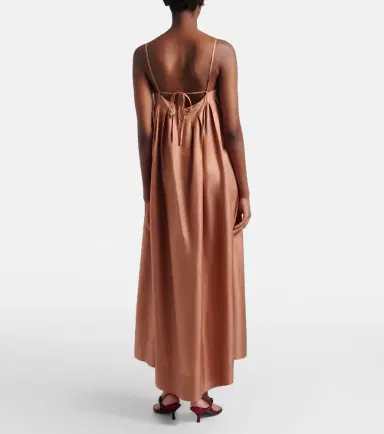 Asceno Heather pleated silk twill maxi dress | Thumbnail 4