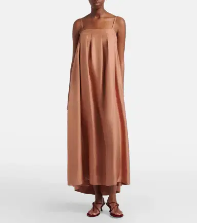 Asceno Heather pleated silk twill maxi dress | Thumbnail 5