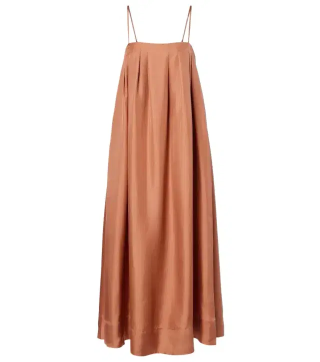Heather pleated silk twill maxi dress