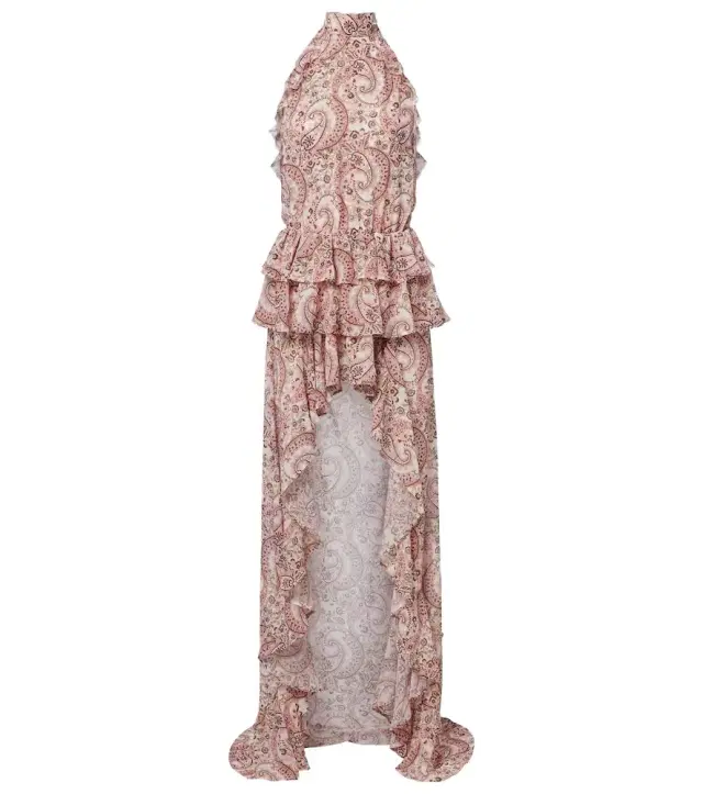 Malena paisley ruffled asymmetric maxi dress