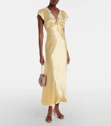 Rixo Lace-trimmed satin midi dress | Thumbnail 4 Rixo Lace-trimmed satin midi dress | Thumbnail 4