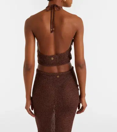 Bananhot Cori open-knit halterneck lamé crop top | Thumbnail 3