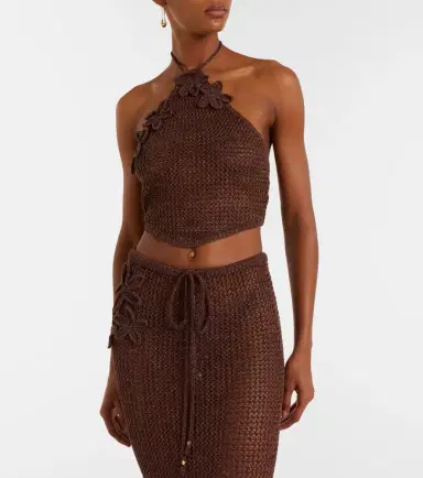 Bananhot Cori open-knit halterneck lamé crop top | Thumbnail 4