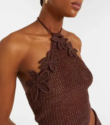 Bananhot Cori open-knit halterneck lamé crop top | Thumbnail 5