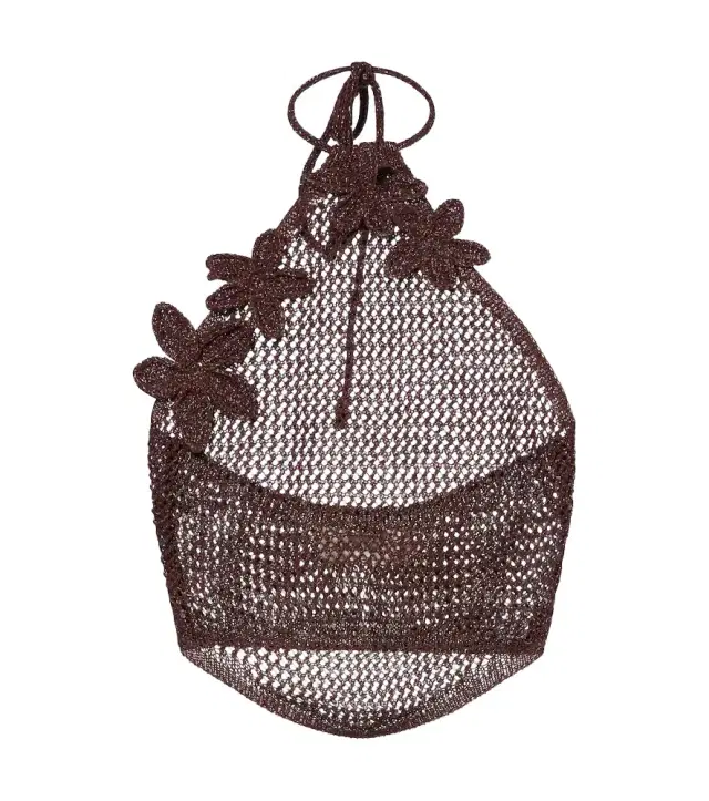 Cori open-knit halterneck lamé crop top