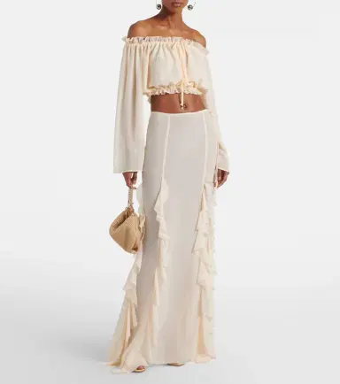 Bananhot Ora ruffled off-shoulder crop top | Thumbnail 3