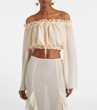 Bananhot Ora ruffled off-shoulder crop top | Thumbnail 4