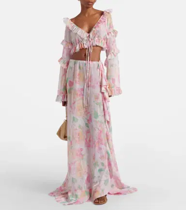 Bananhot Anita floral ruffled off-shoulder crop top | Thumbnail 2