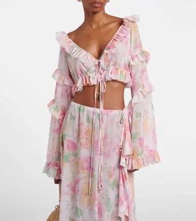 Bananhot Anita floral ruffled off-shoulder crop top | Thumbnail 3