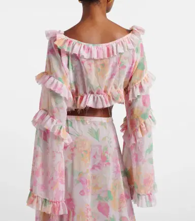Bananhot Anita floral ruffled off-shoulder crop top | Thumbnail 4
