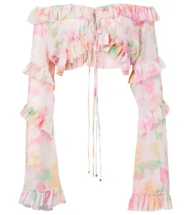 Bananhot Anita floral ruffled off-shoulder crop top | Thumbnail 1