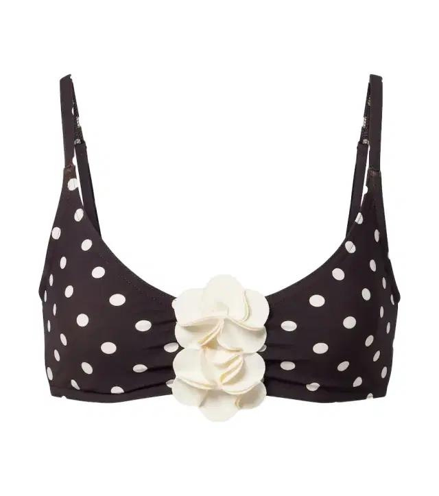 Karla Colletto Floral-appliqué polka-dot bikini top