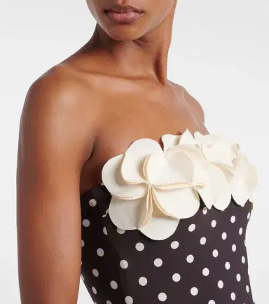 Karla Colletto Floral appliqué polka-dot bandeau swimsuit | Thumbnail 2