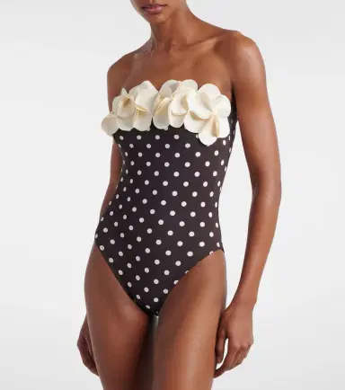 Karla Colletto Floral appliqué polka-dot bandeau swimsuit | Thumbnail 3