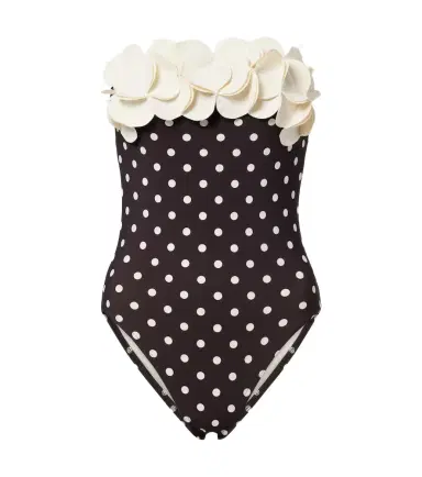 Karla Colletto Floral appliqué polka-dot bandeau swimsuit | Thumbnail 1