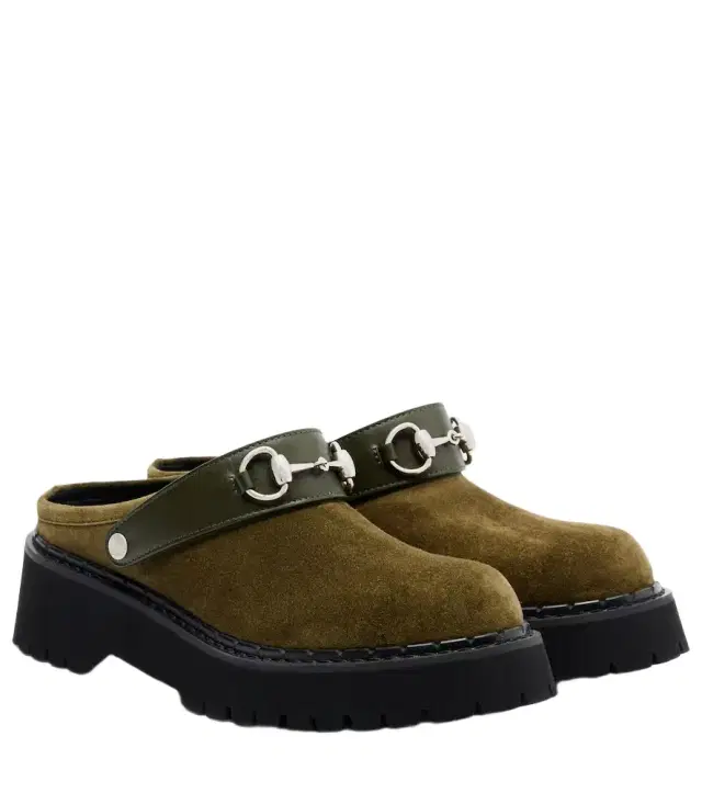 Horsebit suede mules