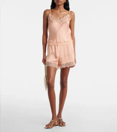 Poupette St Barth Doris lace-trimmed satin shorts | Thumbnail 3
