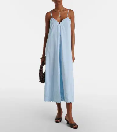 Juliet Dunn Embroidered scalloped cotton midi dress | Thumbnail 3