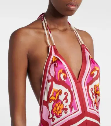 Poupette St Barth Mary printed halterneck satin maxi dress | Thumbnail 4