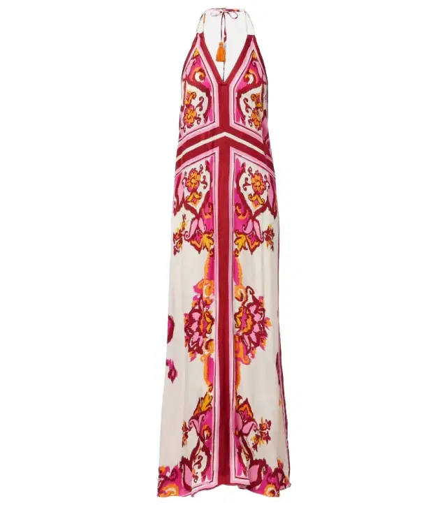 Poupette St Barth Mary printed halterneck satin maxi dress