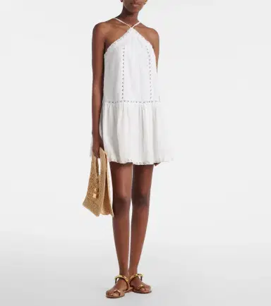 Poupette St Barth Nora lace-trimmed halterneck cotton minidress | Thumbnail 5