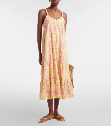 Juliet Dunn Floral scalloped cotton midi dress | Thumbnail 2