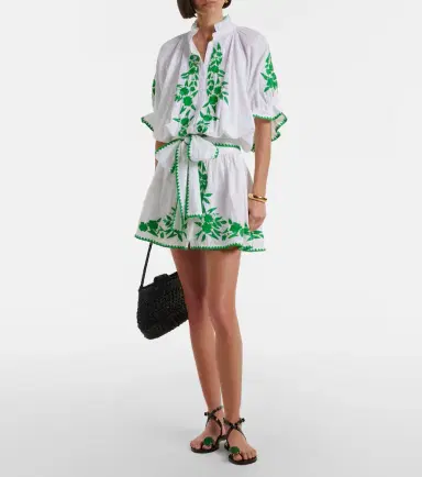 Juliet Dunn Embroidered cotton and linen minidress | Thumbnail 4