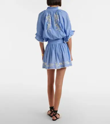 Juliet Dunn Embroidered cotton chambray minidress | Thumbnail 2