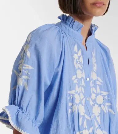 Juliet Dunn Embroidered cotton chambray minidress | Thumbnail 3