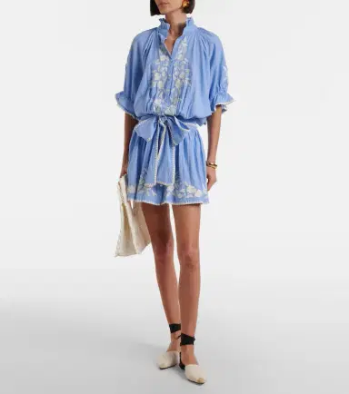 Juliet Dunn Embroidered cotton chambray minidress | Thumbnail 5