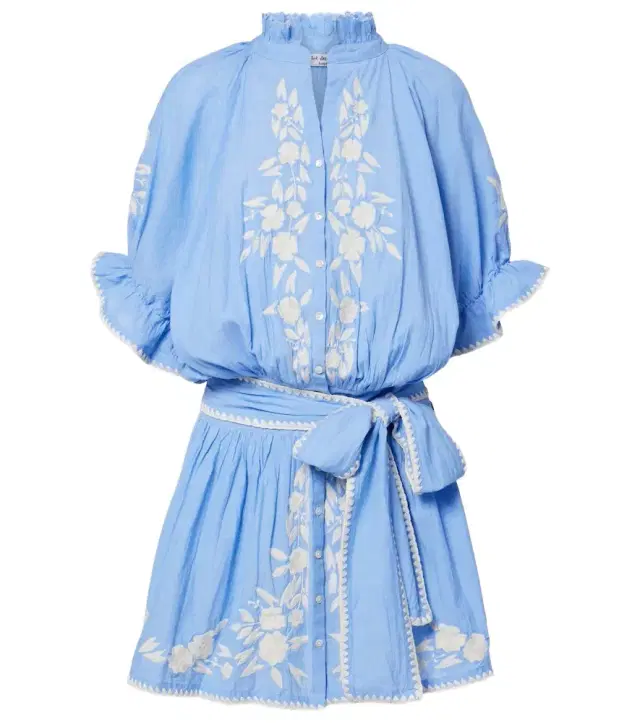 Juliet Dunn Embroidered cotton chambray minidress