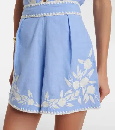 Juliet Dunn Embroidered cotton chambray shorts | Thumbnail 3