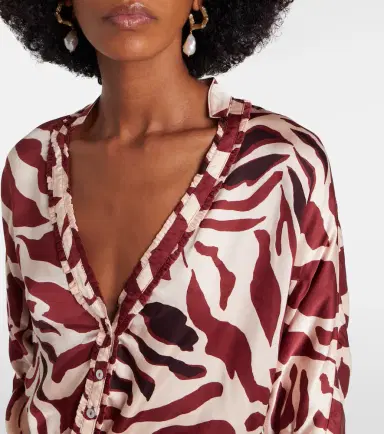 Poupette St Barth Azia printed tie-detail satin blouse | Thumbnail 2