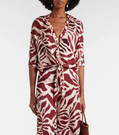 Poupette St Barth Azia printed tie-detail satin blouse | Thumbnail 4