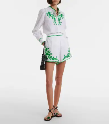 Juliet Dunn Embroidered cotton and linen shorts | Thumbnail 3