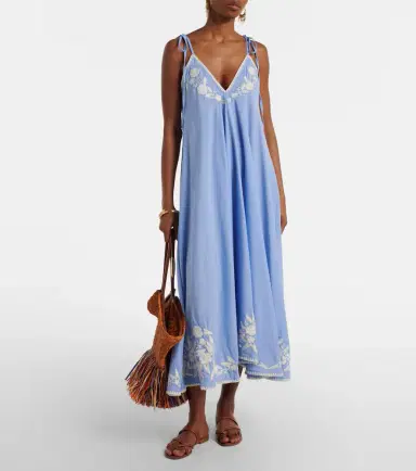JULIET DUNN Embroidered cotton and linen chambray midi dress | Thumbnail 5 JULIET DUNN Embroidered cotton and linen chambray midi dress | Thumbnail 5