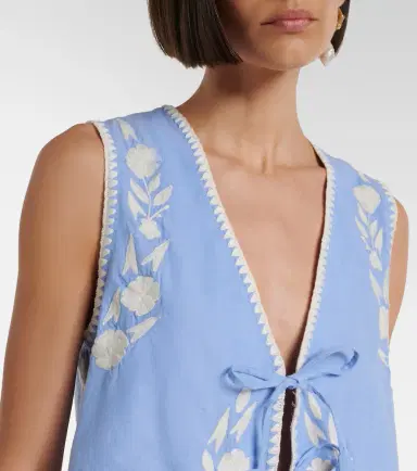 Juliet Dunn Embroidered cotton chambray vest | Thumbnail 3