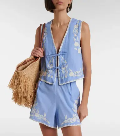 Juliet Dunn Embroidered cotton chambray vest | Thumbnail 4