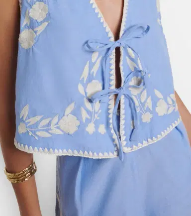 Juliet Dunn Embroidered cotton chambray vest | Thumbnail 5