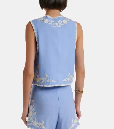 Juliet Dunn Embroidered cotton chambray vest | Thumbnail 6