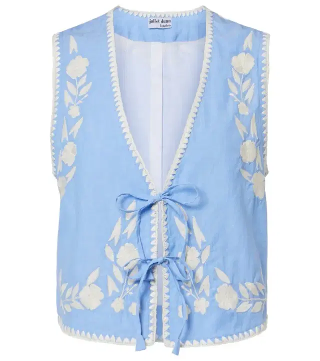 Juliet Dunn Embroidered cotton chambray vest