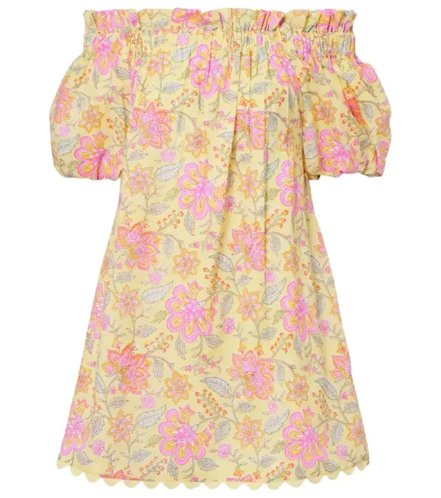Juliet Dunn Floral off-shoulder cotton minidress