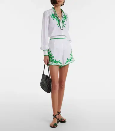 Juliet Dunn Embroidered cotton and linen shirt | Thumbnail 3