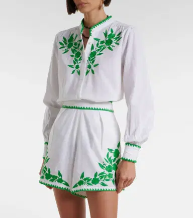Juliet Dunn Embroidered cotton and linen shirt | Thumbnail 4