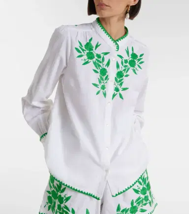 Juliet Dunn Embroidered cotton and linen shirt | Thumbnail 5