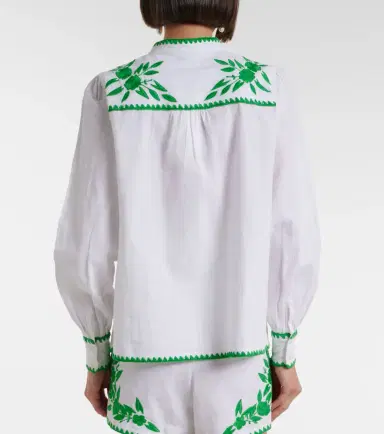 Juliet Dunn Embroidered cotton and linen shirt | Thumbnail 6